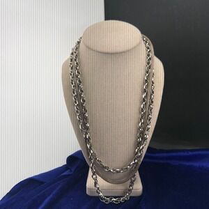 Vintage Mesh Necklace Silver Tone Layered Chain 24"